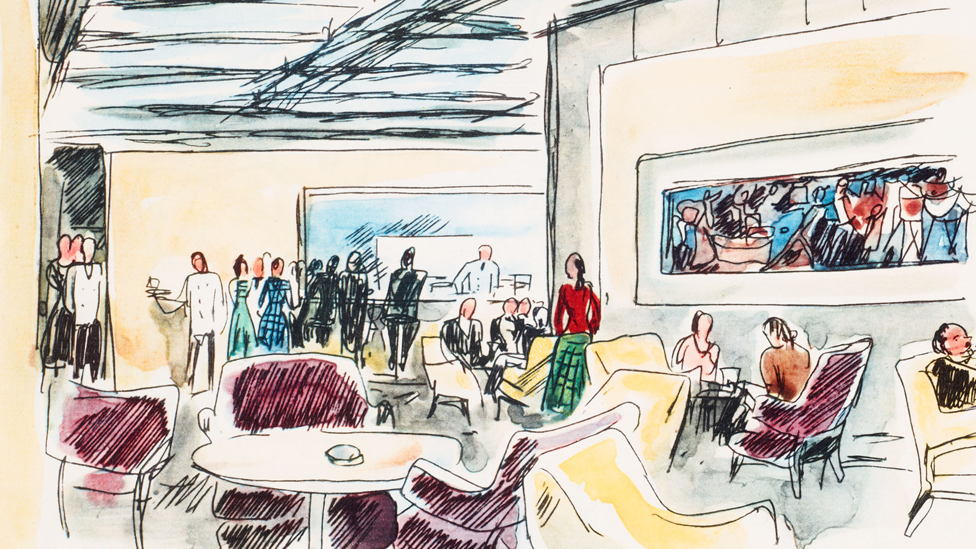Illustration of a cruise ship lounge