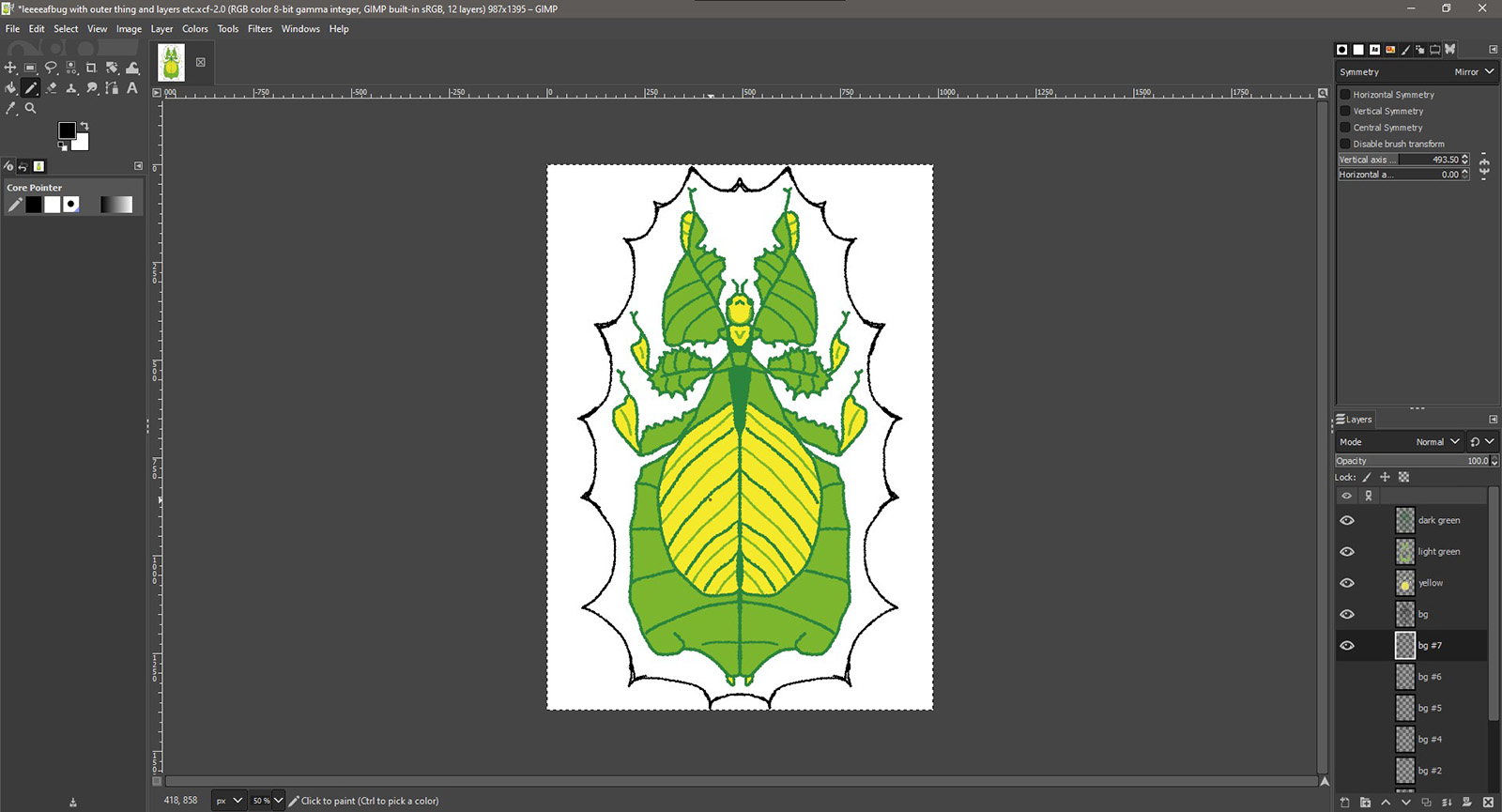 Screenshot of a digital drawing in progress in GIMP