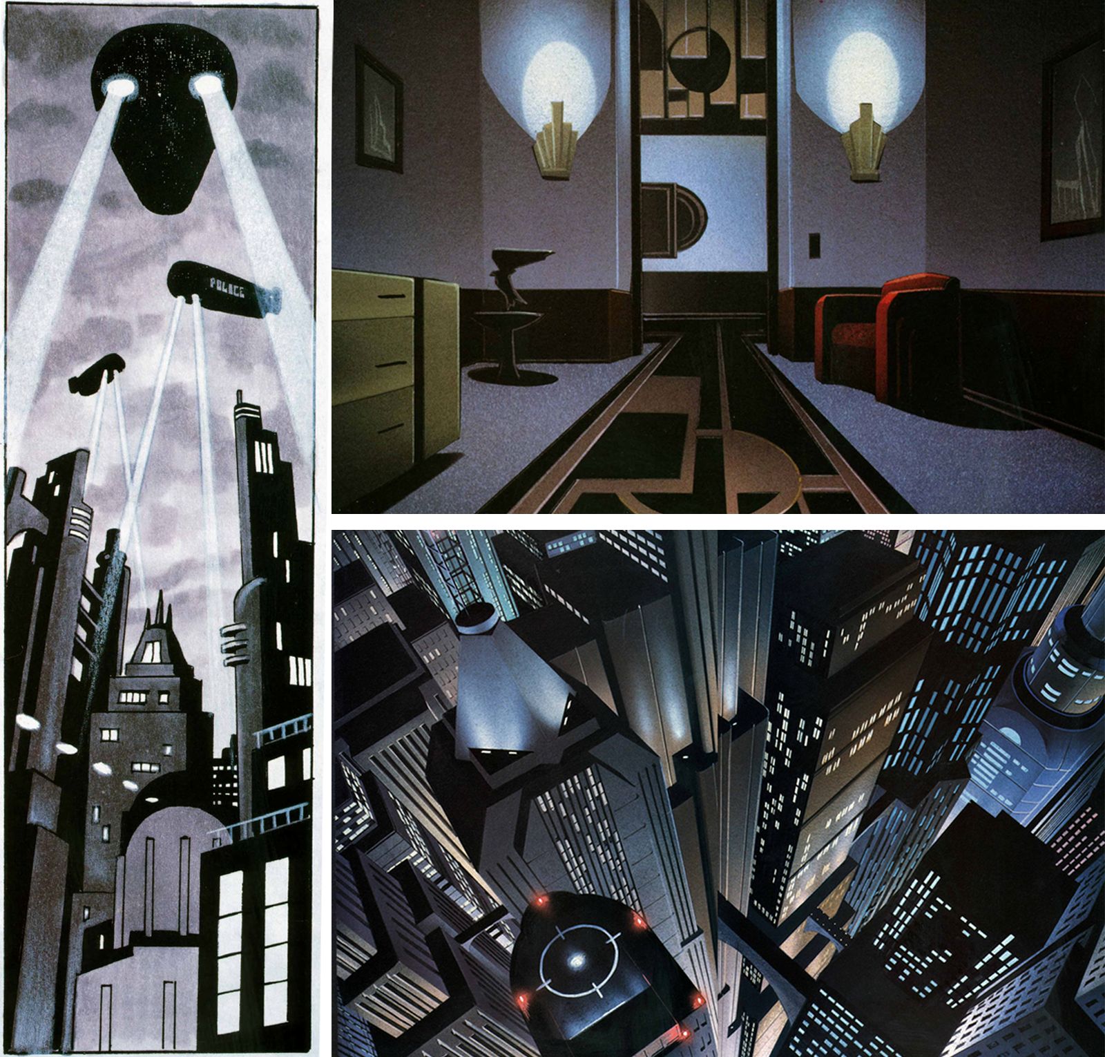 Illustrations from Batman Animated (Titan Books, London, 1998). Artwork by Ted Blackman, John Calmette, Bruce Timm, Eric Radomski, Gary Montalbano, and Russell Chong.