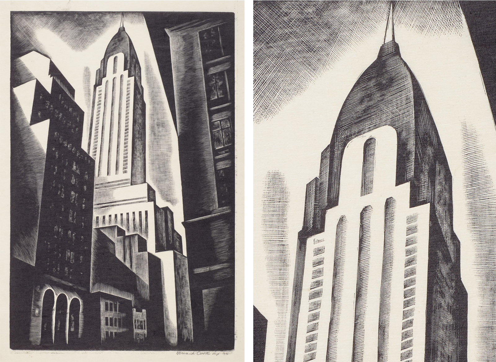 Wood engraving print, Chrysler Building, 1930. Howard Norton Cook, artist. The Wolfsonian–FIU, The Mitchell Wolfson, Jr. Collection, 83.4.15.